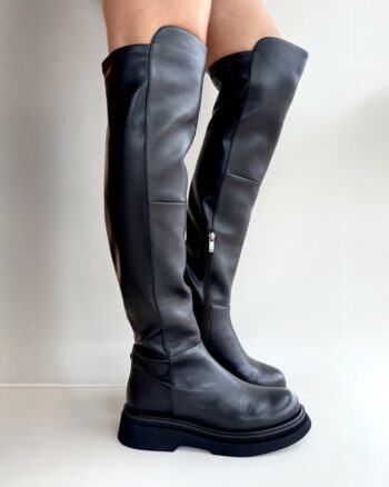 Bruno Premi Stivale Al Ginocchio In Pelle E Elasticizzato Nero