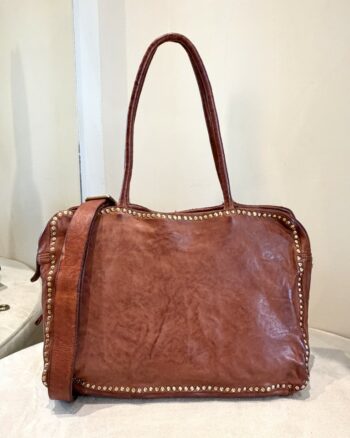 Campomaggi Simona Shopping Donna In Pelle Cuoio Con Borchie Oro