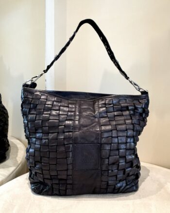 Campomaggi Beth Borsa A Spalla In Pelle Intrecciata Nera Con Borchie