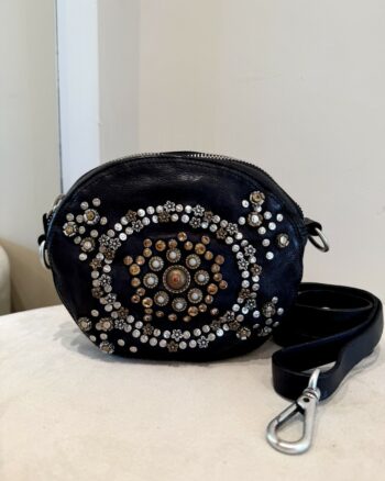 Campomaggi Bella Di Notte Orchidea Borsa A Tracolla Nera Con Strass E Borchie