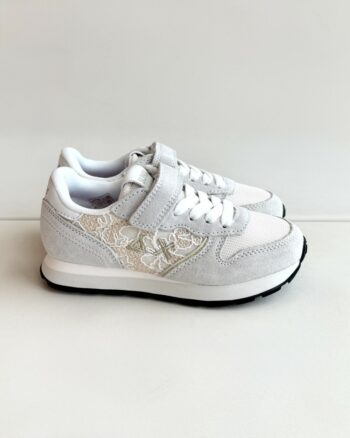 Sun 68 Sneakers Bambina Panna E Ghiaccio In Pizzo