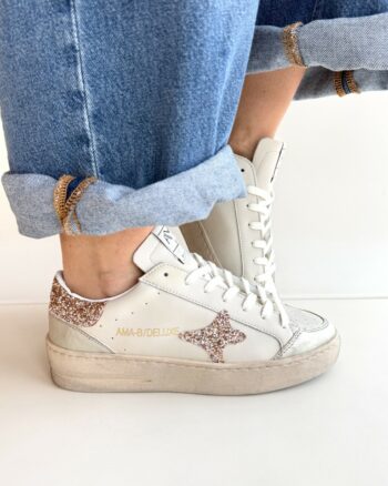 Ama Brand Slam Sneakers Donna Panna Con Glitter Rosa