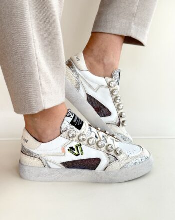 Emanuelle Vee Sneakers Donna Bianca Con Glitter E Cristalli