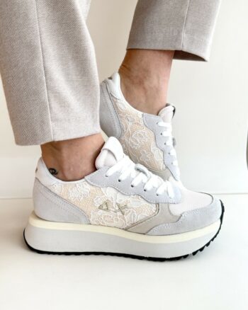 Sun 68 Sneakers Donna In Pizzo Bianco Con Platform