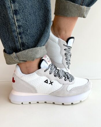 Sun 68 Sneakers Donna Bianca Con Ricami E Cuore Rosso