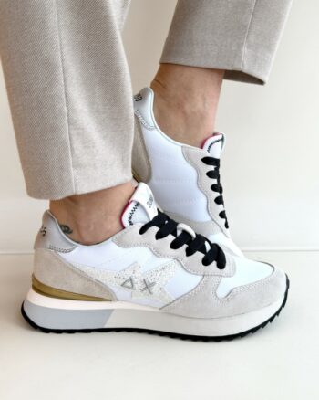 Sun 68 Sneakers Donna Bianca Con Glitter Perlato