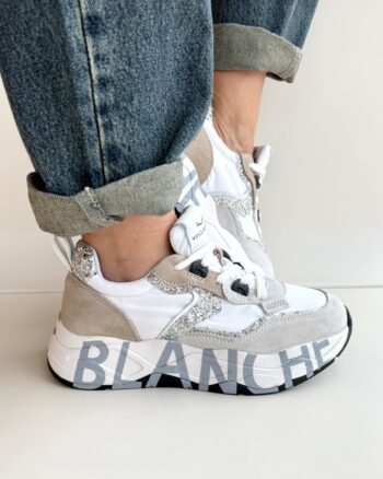 Voile Blanche Club Sneakers Donna Bianca Beige Con Glitter Argento