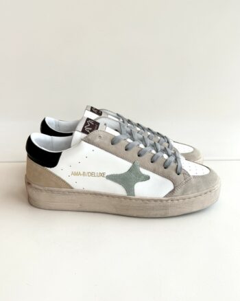 Ama Brand Slam Sneakers Uomo Bianca Con Dettagli Beige E Verde