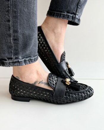 Frau Mocassino Donna In Pelle Intrecciata Nero