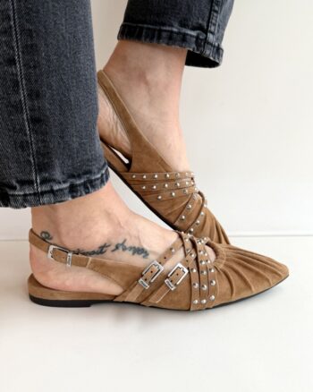 Ash Bianca Chanel Donna In Camoscio Cuoio Con Borchie Argento