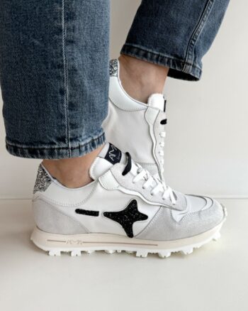 Ama Brand Super Run Sneakers Donna Bianca Argento E Nero