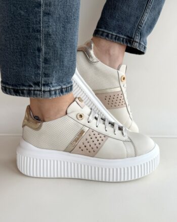 Janet E Janet Sneakers Donna Beige Con Borchie Oro