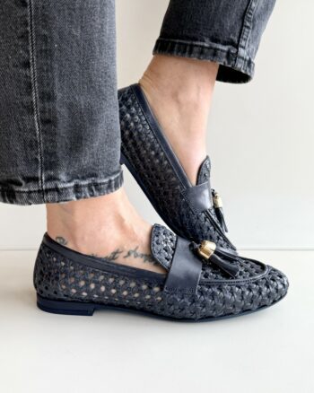 Frau Mocassino Donna In Pelle Intrecciata Blu