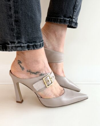 Matteo Pitti Sabot Donna Color Taupe Con Fibbia Oro