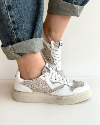 4B12 Sneakers Donna Bianca E Animalier Effetto Invecchiato