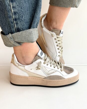 4B12 Sneakers Donna Bianca  Beige E Platino