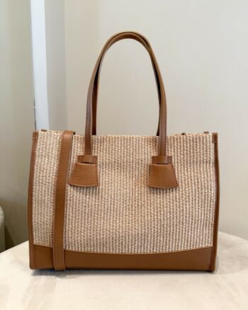 Ripani Borsa Shopper In Rafia E Pelle Cuoio