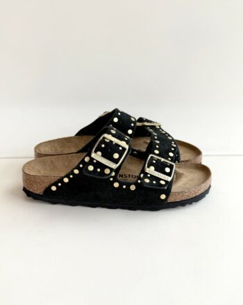 Birkenstock Arizona Rivet Donna In Camoscio Nero Con Borchie Oro