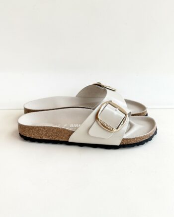 Birkenstock Madrid Donna Big Buckle In Pelle Laccata Oyster