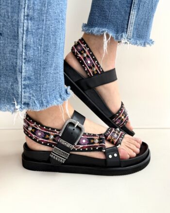 Ash Unica Sandalo Donna Nero Tessuto Etnico Linea Foosbet
