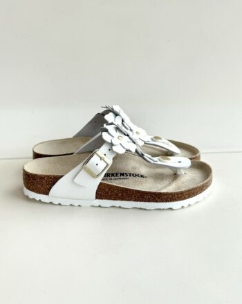 Birkenstock Gizeh Flower Donna In Pelle Bianca