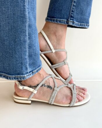 Bibi Lou Sandali Donna Color Bianco Latte Con Cristalli Argento