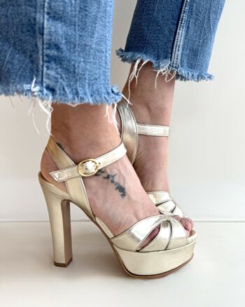 Matteo Pitti Sandalo Donna Laminato Platino Con Plateau