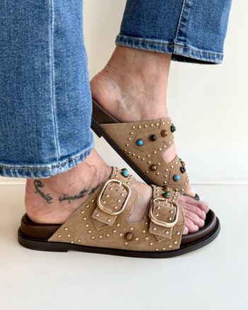 Tribolati Pianella Donna Color Nocciola Con Pietre E Borchie