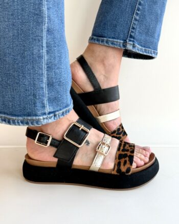 Tribolati Sandalo Platform Donna Nero Oro E Animalier